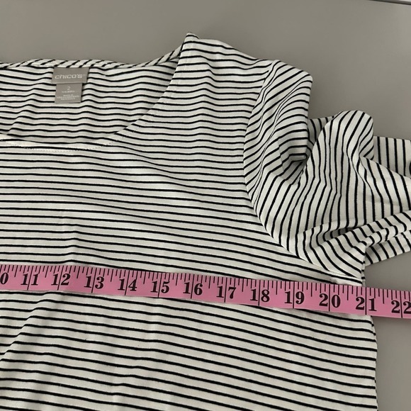 Chico's White Black Stripe Pullover Top Women Large Round Neck 3/4 Sleeve - Picture 6 of 12